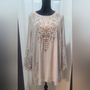Embroidered Mini Dress w/ sewn laced sleeves (lined)